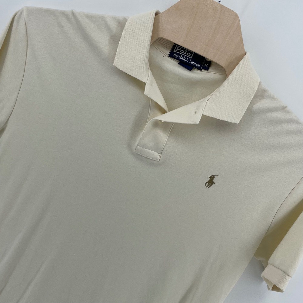 Polo Ralph Lauren Mens Medium Cream Off White Short Sleeve Cotton Polo Shirt